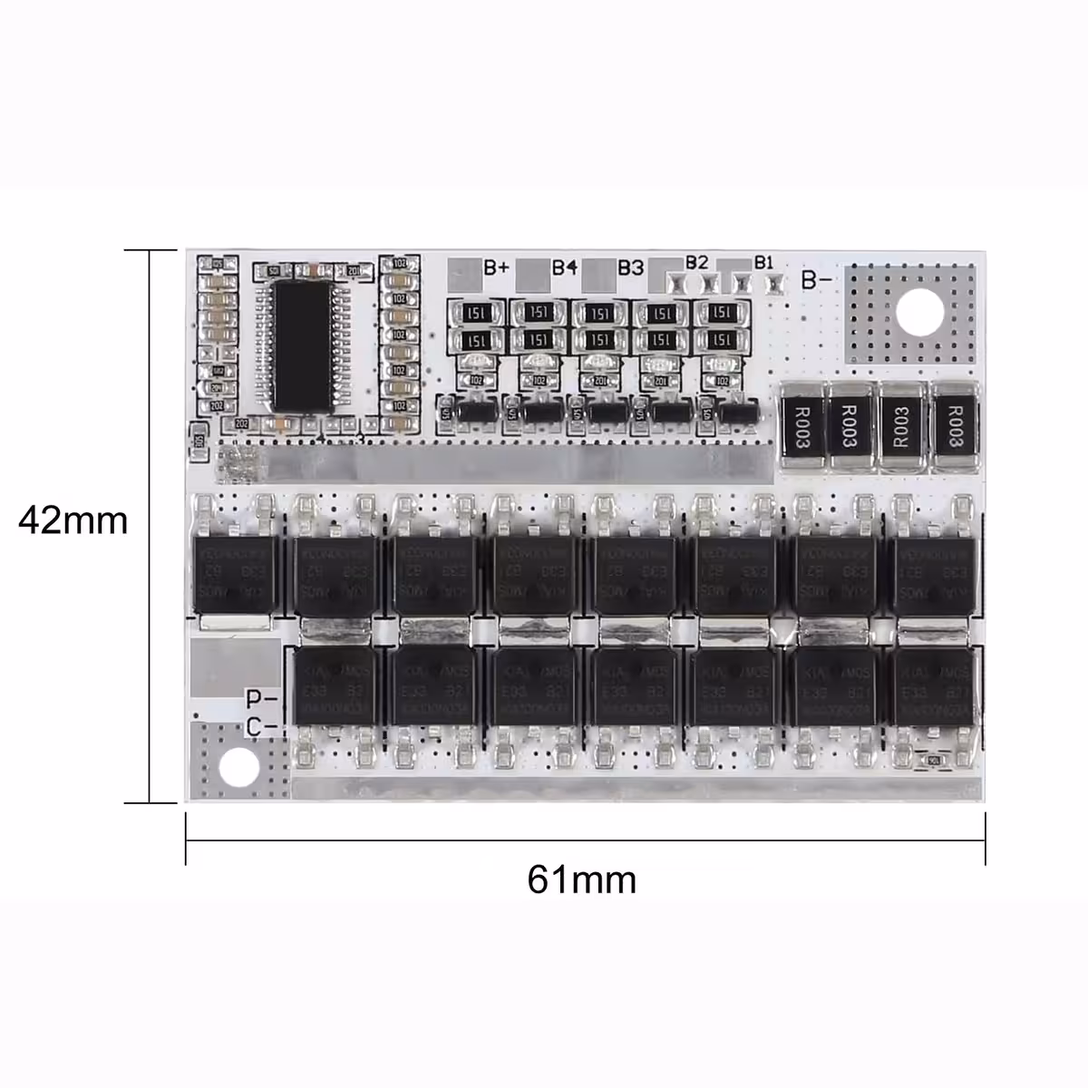 Detaljna slika s označenim dimenzijama BMS ploče