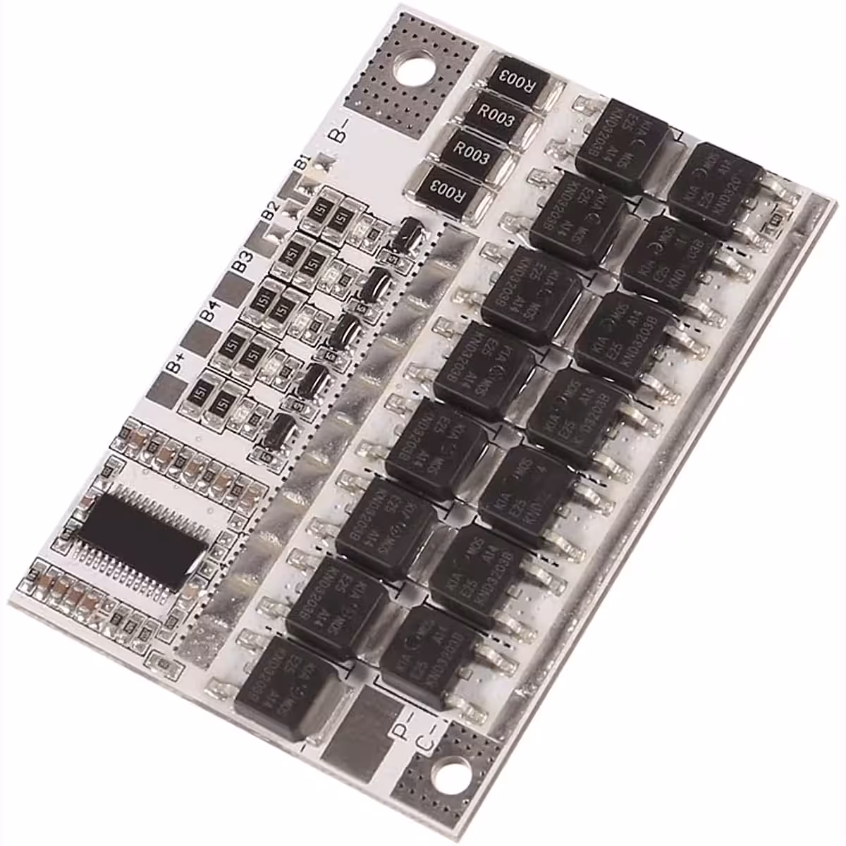 Detaljna slika prednje strane BMS ploče 5S 100A, vidljive elektroničke komponente