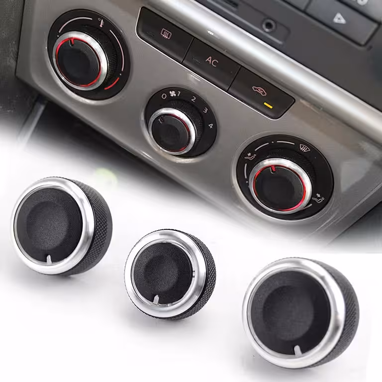 Set 3 tipke za klimatizaciju AC kontrolna ploča VW Golf 5 6 Passat B6 B7 Skoda Octavia 2 – aluminij