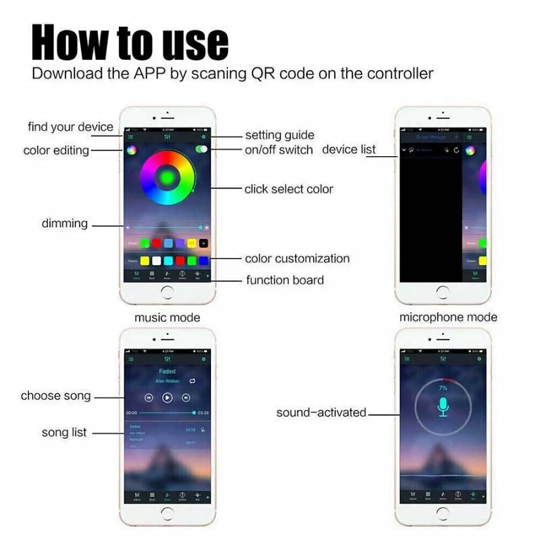 Kompletna LED RGB USB rasvjeta, kontrola aplikacijom i daljinskim