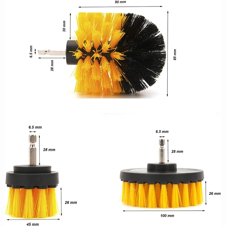 Slika s tri četke i njihovim dimenzijama: 12 cm, 8,5 cm, 5 cm
