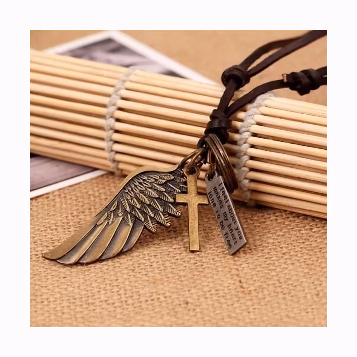 Vintage lanac za muškarce s privjeskom križa i krila