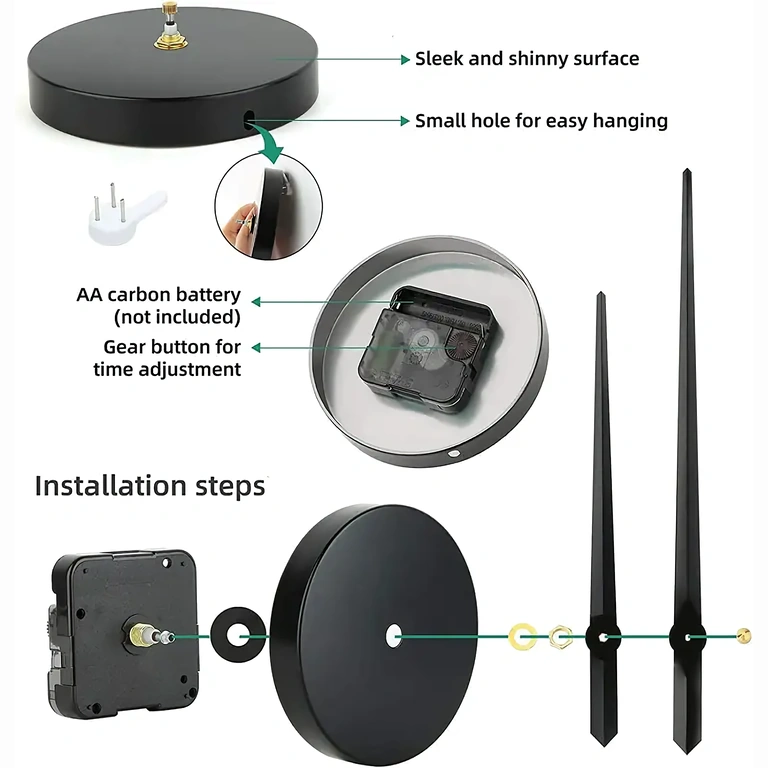 Veliki 3D zidni sat s crnim sjajnim brojevima i tihim radom