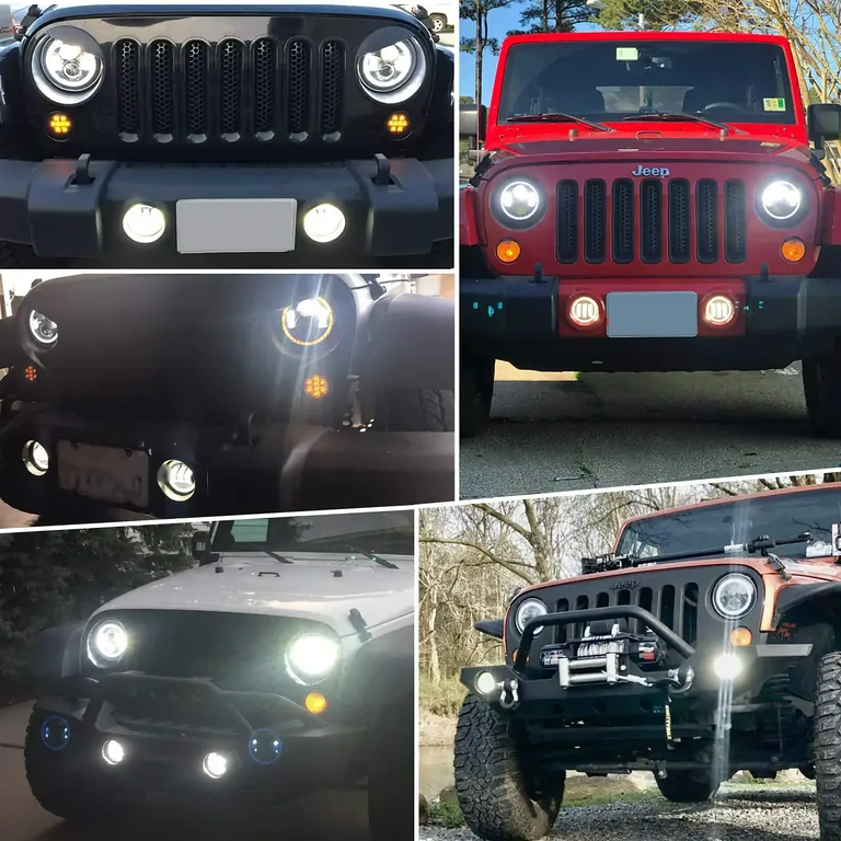 Okrugla LED svjetla 7" kompatibilna s Jeep Wrangler, svjetlina 7000lm, H4/H13
