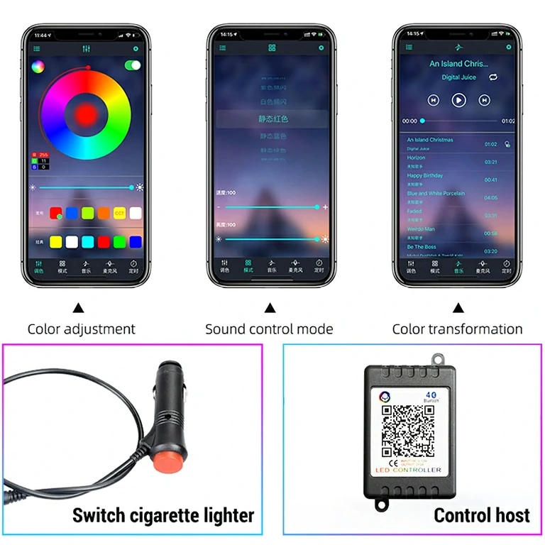 RGB LED traka za auto ambijentalno osvjetljenje Fleksibilna LED RGB traka za unutrašnjost automobila