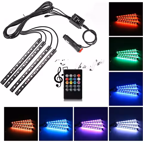 Ambijentalna auto svjetla – LED RGB traka komplet za unutarnju rasvjetu s osjetnikom zvuka