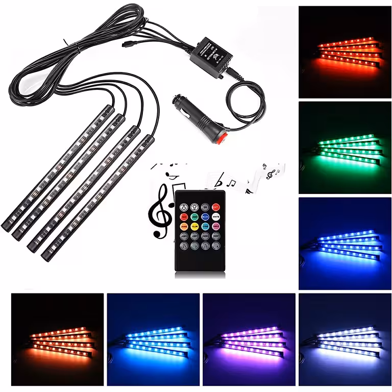 Ambijentalna auto svjetla – LED RGB traka komplet za unutarnju rasvjetu s osjetnikom zvuka