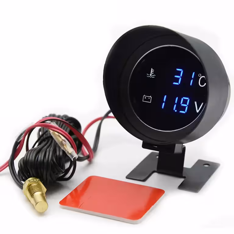 Sat mjerač temperature motora sa sondom i digitalnim voltmetrom – auto, traktor, 12V/24V