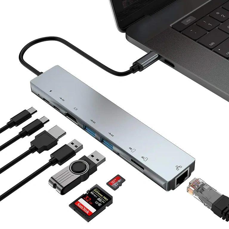Višenamjenski USB-C adapter za laptop USB-C adapter s HDMI, RJ45, USB i čitačem kartica za laptop