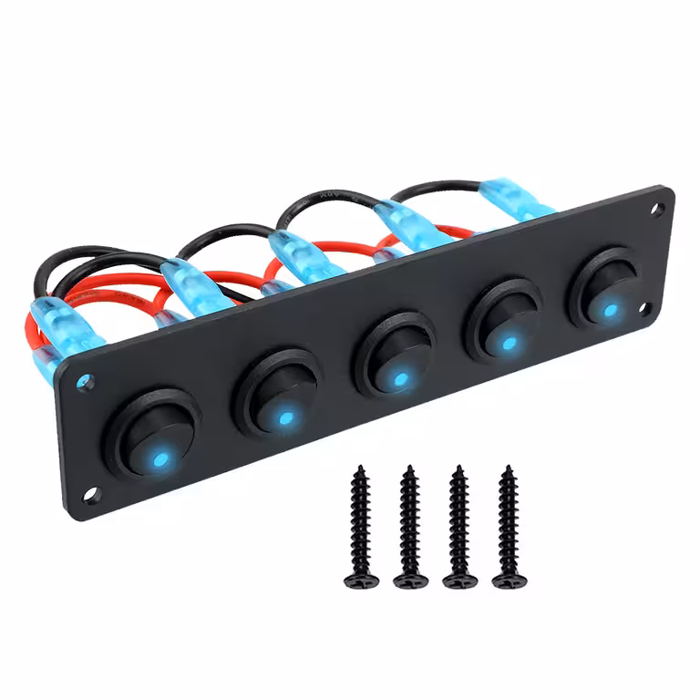 Panel s 5 auto prekidača ON/OFF s plavim LED 12V/24V
