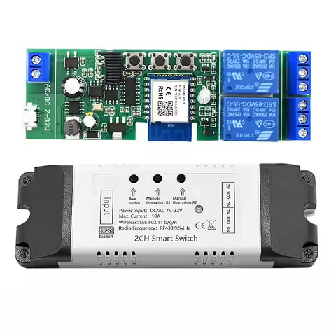 WiFi pametni relej modul 2 kanala 5V–24V kompatibilan s Tuya Smart Life