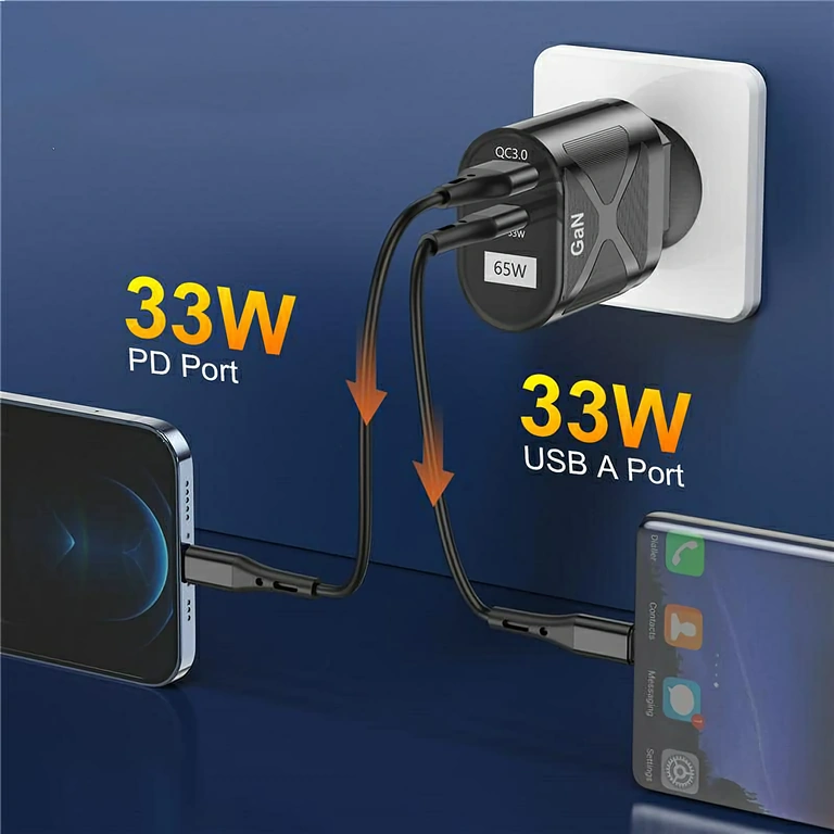 Kompaktni GaN punjač s USB-C i USB-A portom, idealan za putovanja