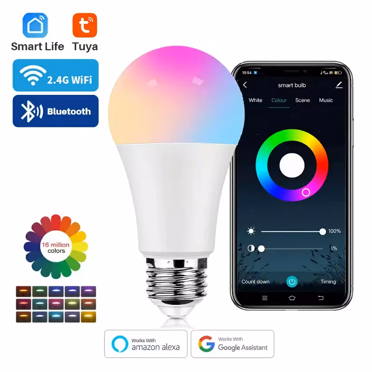 LED žarulja s WiFi i glasovnom kontrolom, kompatibilna s Alexa i Google Home