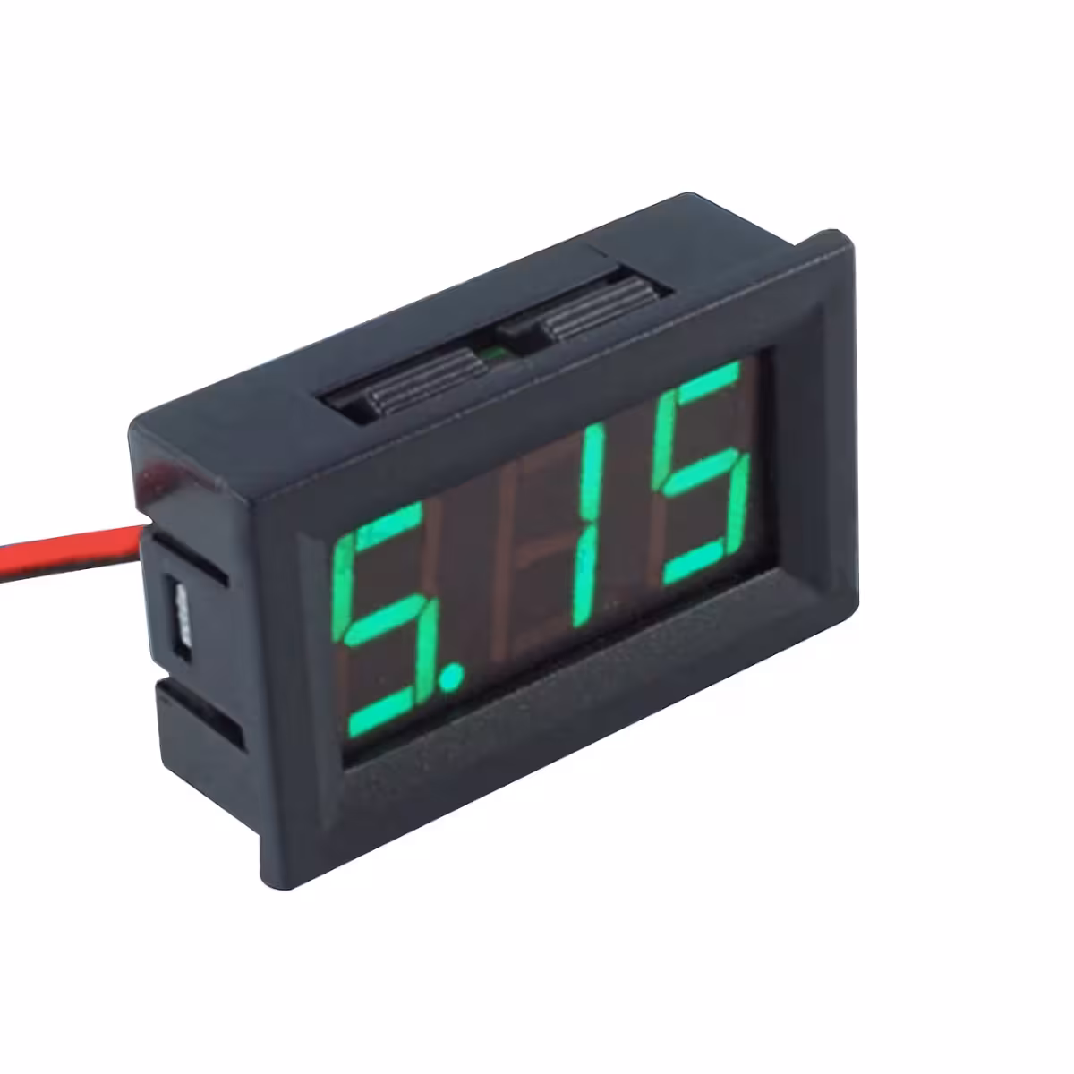 Detaljan prikaz stražnje strane digitalnog voltmetra 5V–120V, s vidljivim priključcima i komponentama