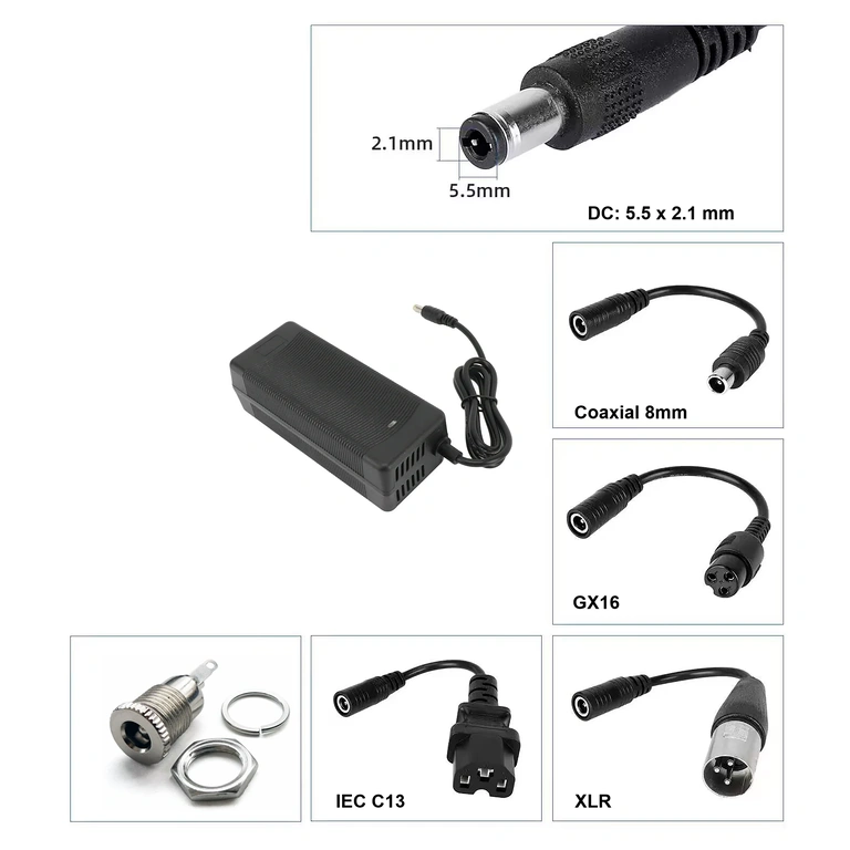 Punjač 36V–42V 3A s DC konektorom 5,5×2,1 mm, kompatibilan s trotinetima i biciklima