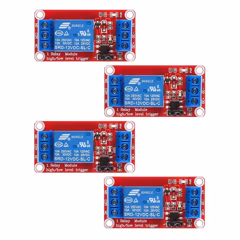 Set od 4 kom: upravljački relej 5V / 12V s optokoplerom – 1-kanalni modul, NC/NO, trigger High/Low, 10A