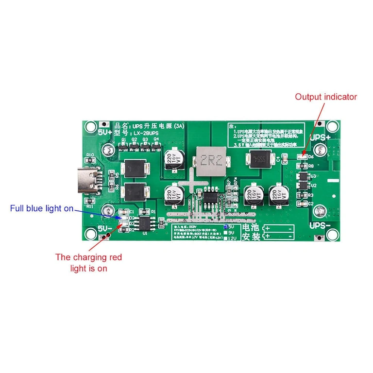 Dvobojni LED crveno/zeleno za stanje baterije i punjenje na mini UPS modulu