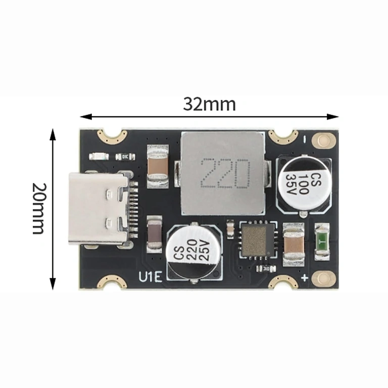 Dimenzije USB-C PD 65W modula 20x20 mm